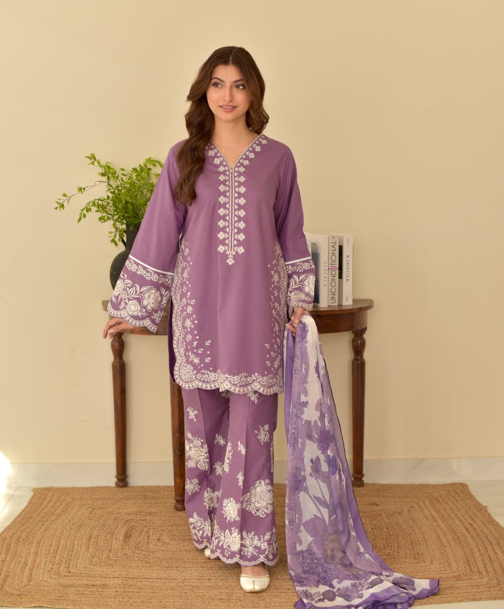ZS-1453 Unstitched Fully Embroidered Dhanak Suit With Printed Wool Shawl