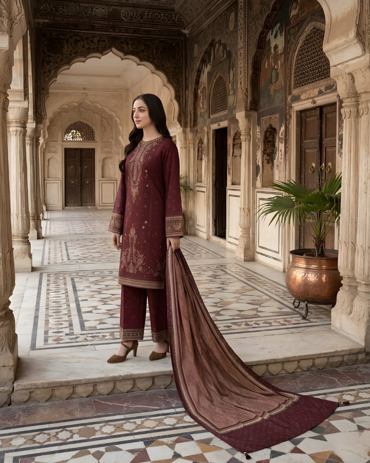 AA-31 Unstitched Embroidered Lawn Suit 3pc With Monar Digital Printed Dupatta