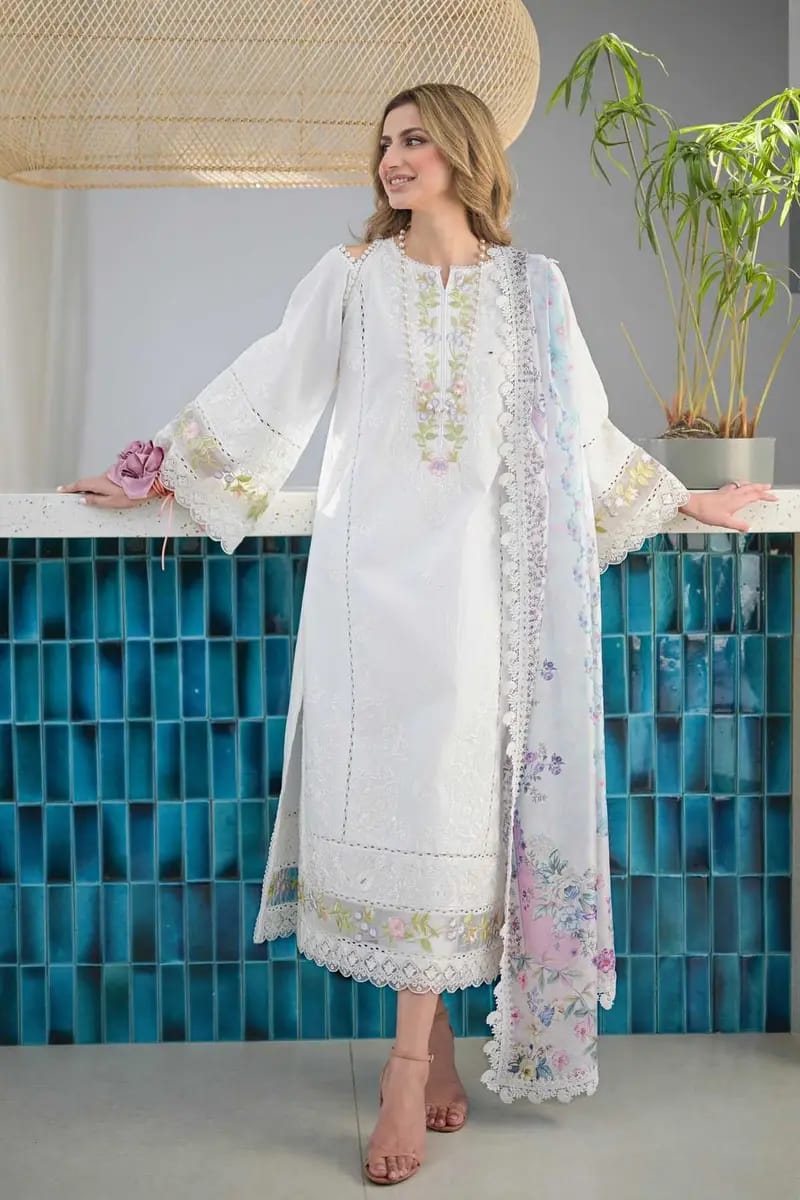 AJ-2333 Unstitched Heavy Embroidered Dhanak Suit With Printed Wool Shawl