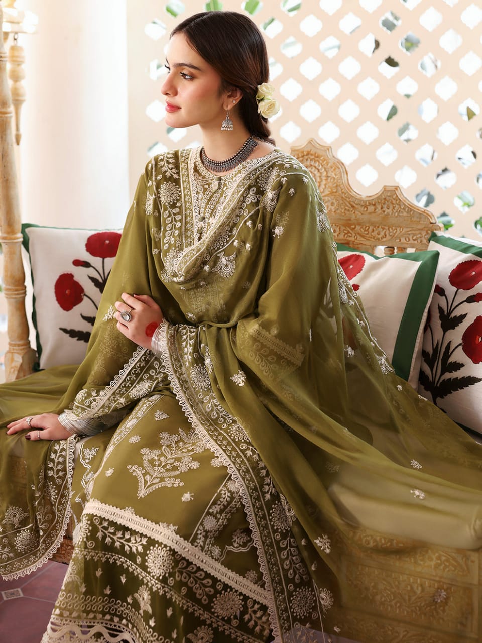 MR-590 Unstitched Heavy Embroidered Dhanak Suit With Embroidered Dhanak Shawl