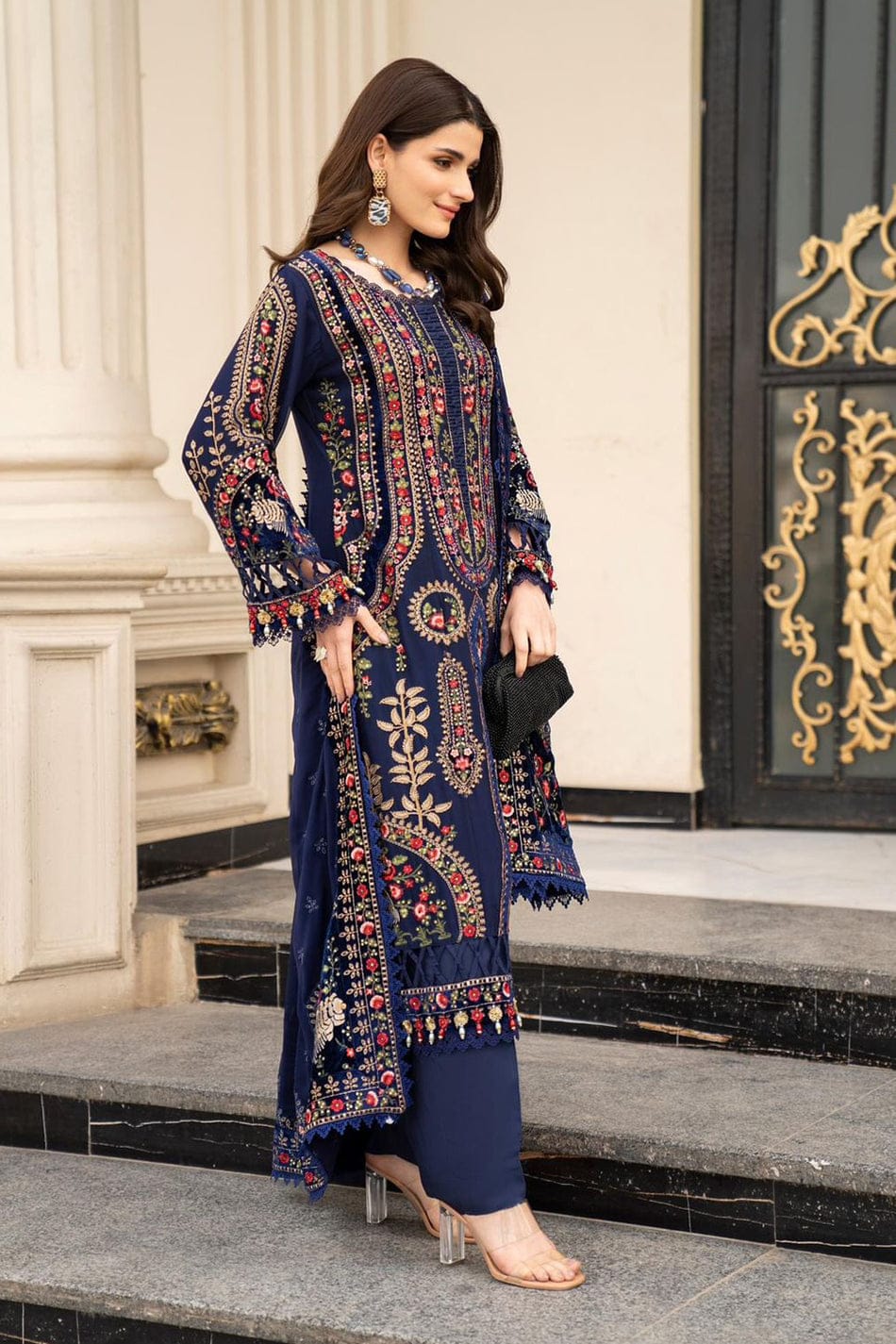 MB-965 Unstitched Embroidered Dhanak Wool Suit With Embroidered Dhanak Shawl