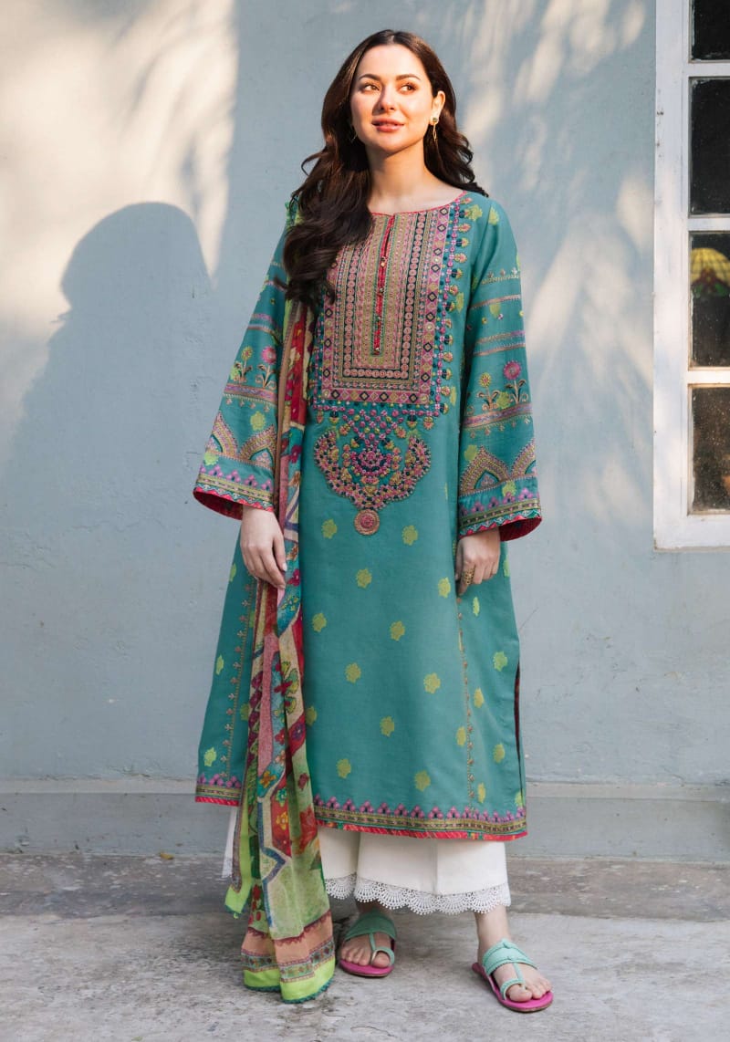 ZH-2733 Unstitched Fully Embroidered Dhanak Suit With Digital Printed Wool Shawl