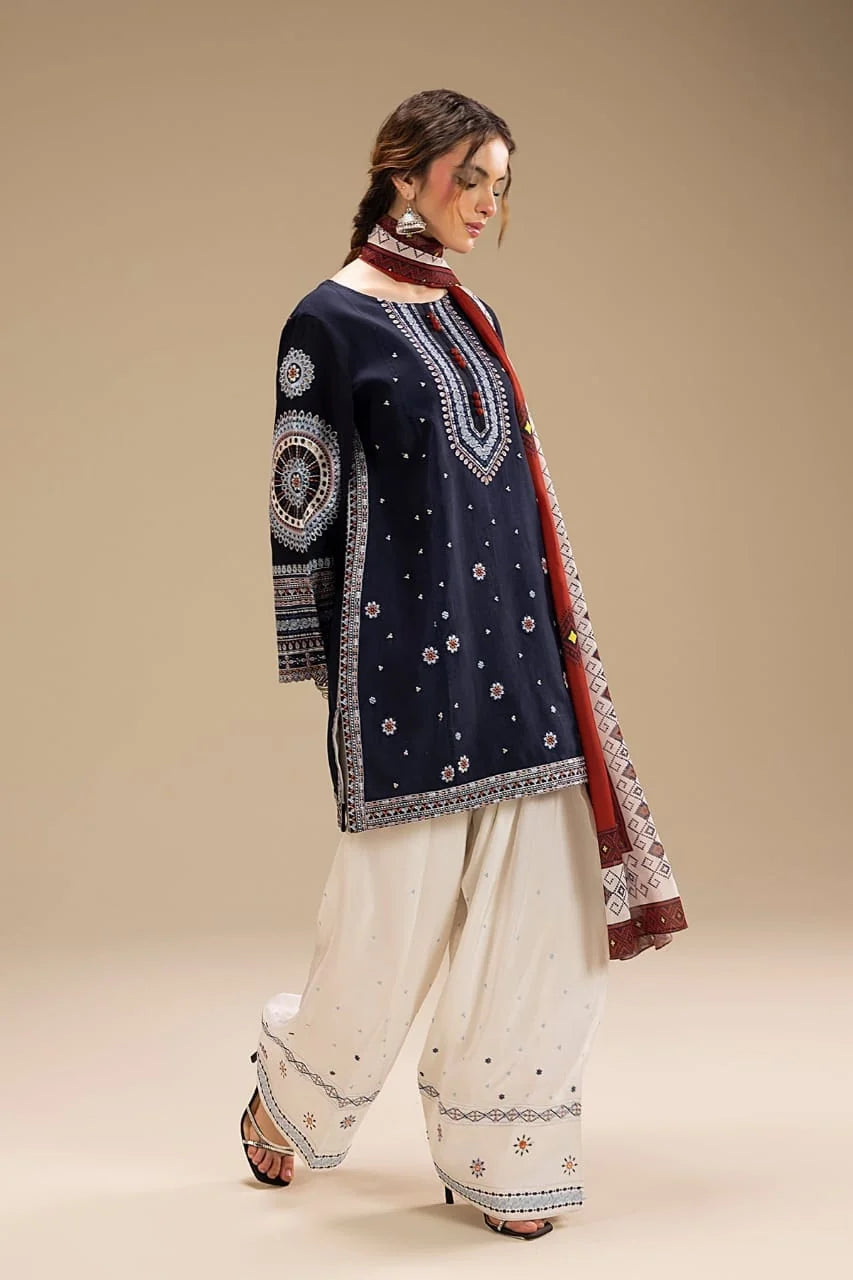 RR-610 Unstitched Heavy Embroidered Dhanak Suit With Digital Printed Monar Dupatta
