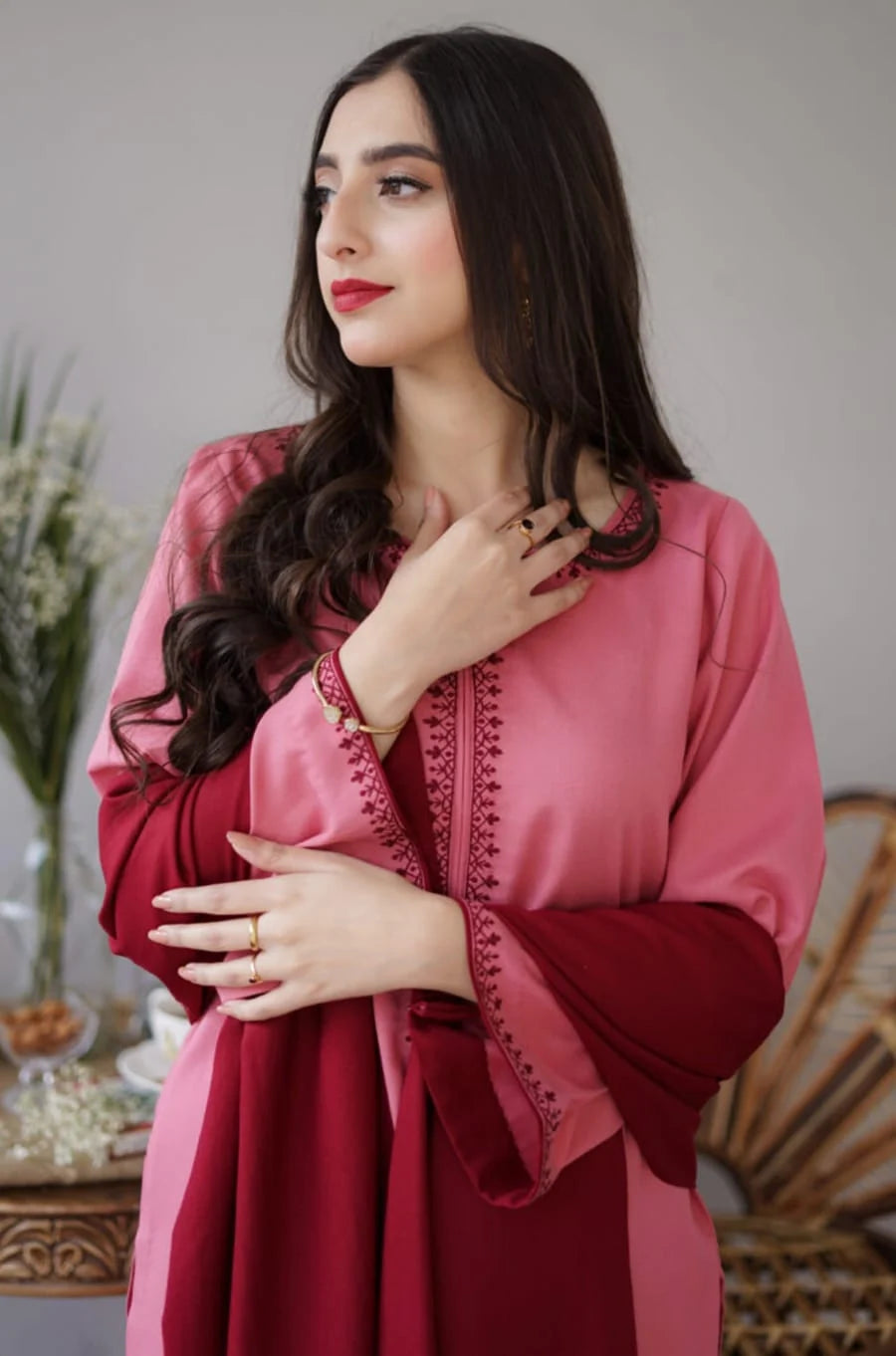 AS-15 Unstitched Fully Embroidered Dhanak Suit With Dhanak Shawl