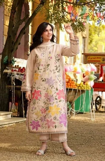 Aneelas-Lawn Unstitched Embroidered Suit With Digital Printed Dupatta
