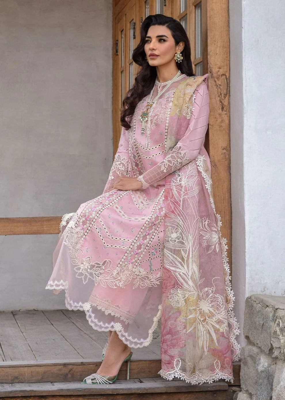 CM-2600 Lawn Unstitched 3pc Embroidered Suit With Embroidered Poly Lawn Dupatta