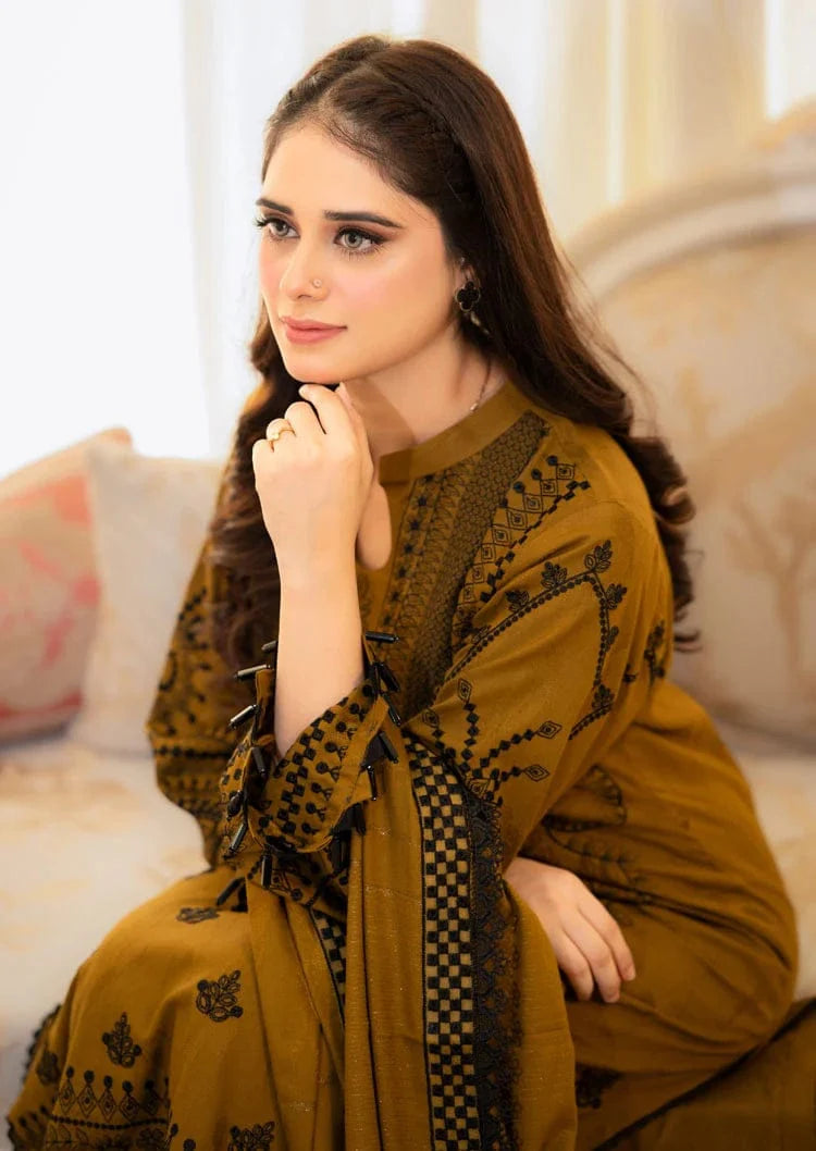 MB-100 Unstitched Fully Embroidered Dhanak Suit With Embroidered Dhanak Shawl