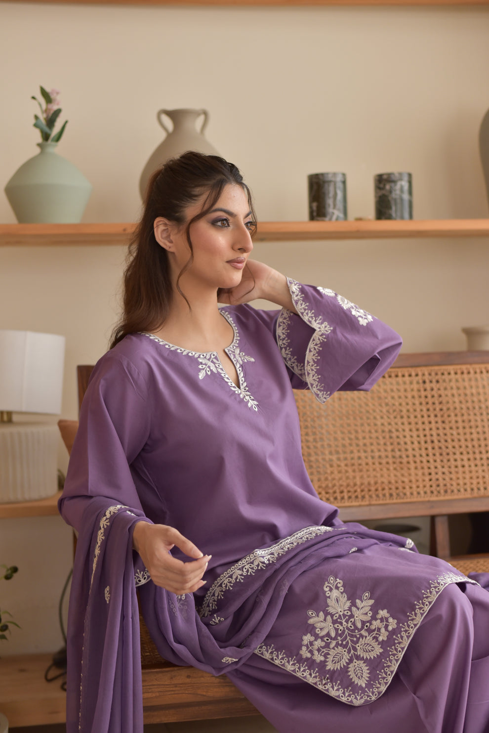 BK-1833 Unstitched Heavy Embroidered Dhanak Suit With Embroidered Dhanak Shawl