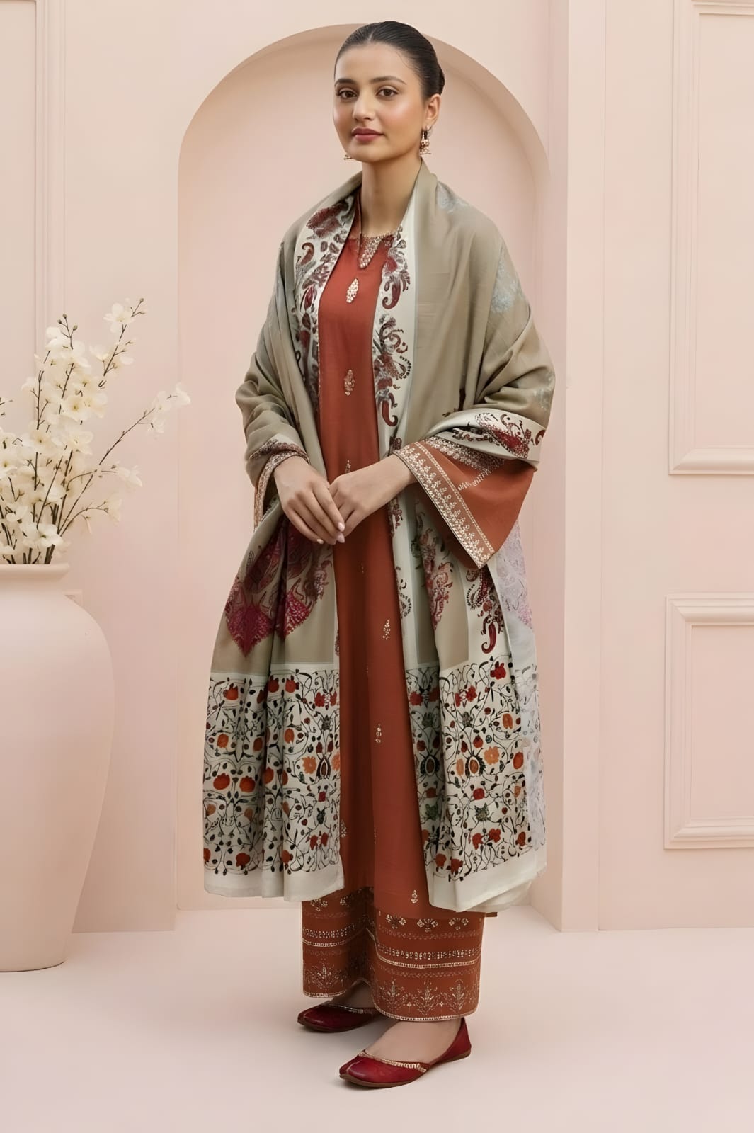 Unstitched Embroidered Lawn Suit 3pc With Digital Printed Dupatta