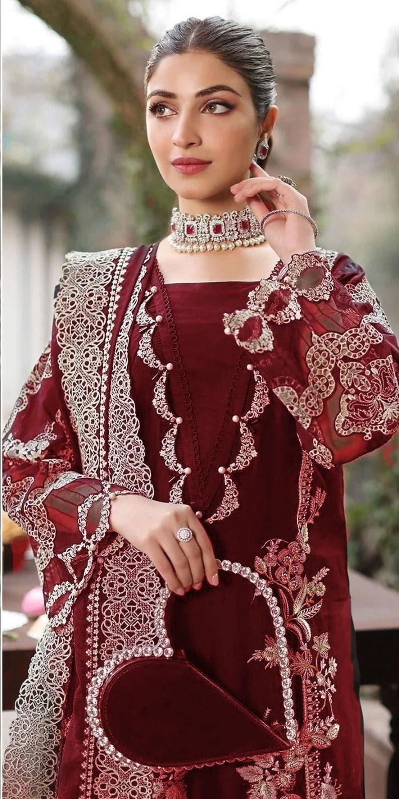 KF-2643 Unstitched Heavy Embroidered Dhanak Suit With Embroidered Dhanak Shawl