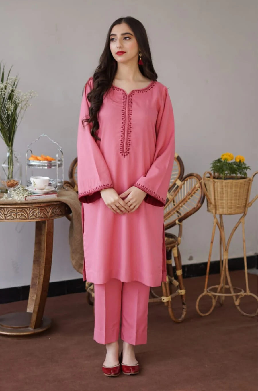 AS-15 Unstitched Fully Embroidered Dhanak Suit With Dhanak Shawl