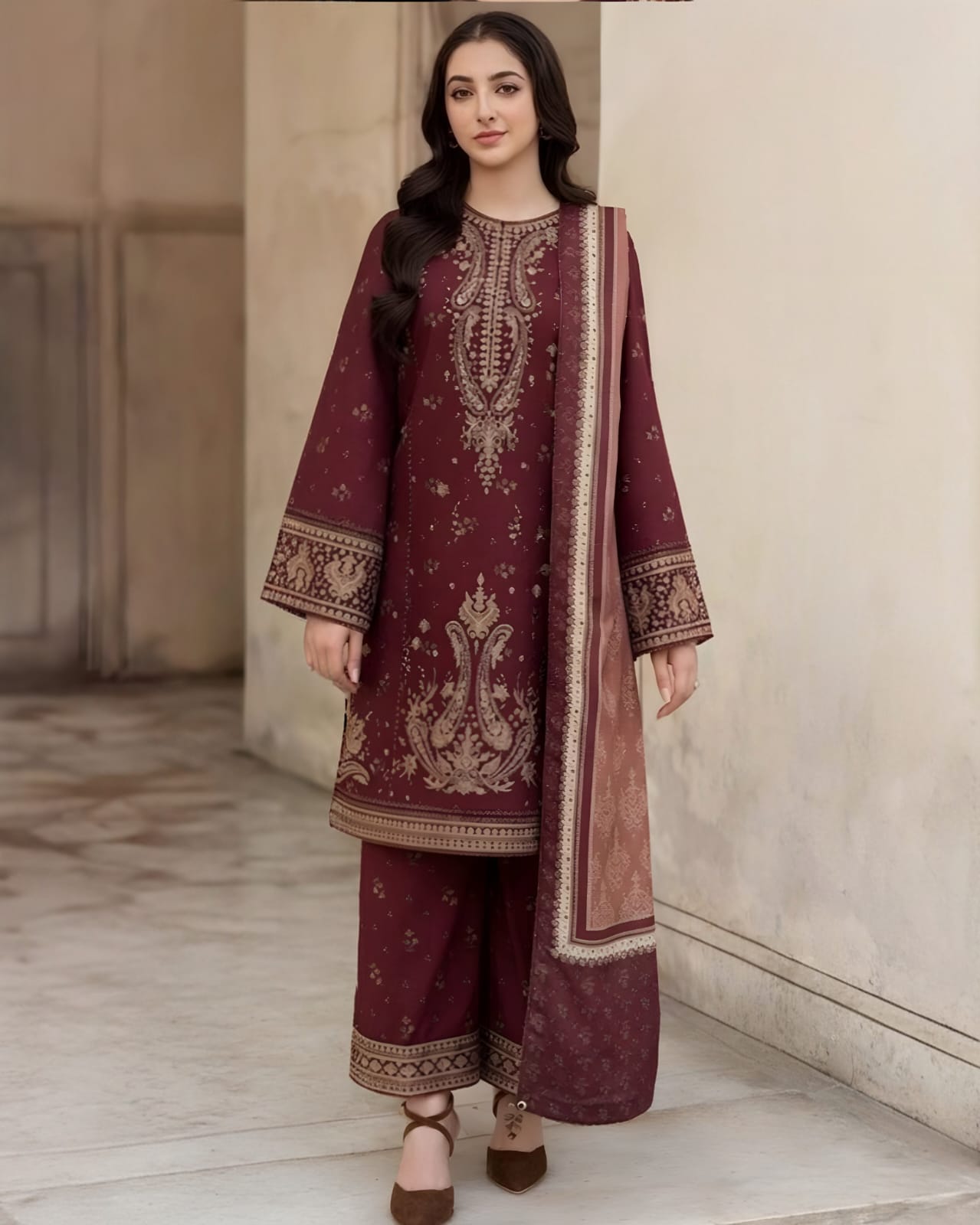 AA-31 Unstitched Embroidered Lawn Suit 3pc With Monar Digital Printed Dupatta