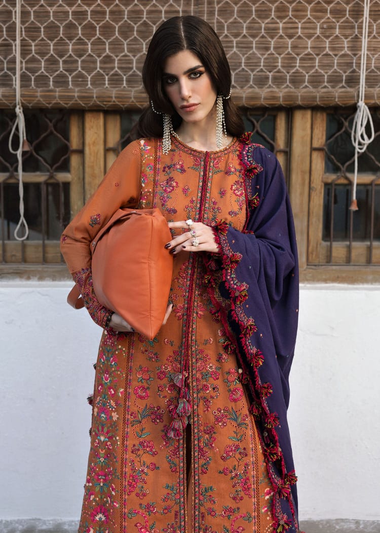 MB-610 Unstitched Heavy Embroidered Dhanak Suit With Embroidered Dhanak Shawl