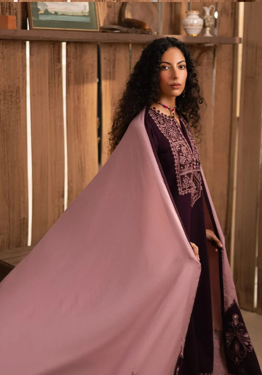 ZQ 241333 Unstitched Embroidered Dhanak Suit With Embroidered Dhanak Shawl