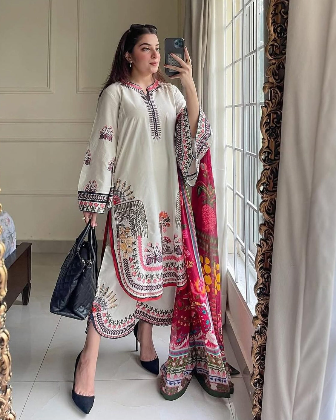 UG-2313 Unstitched Heavy Embroidered Dhanak Suit With Digital Printed Wool Shawl