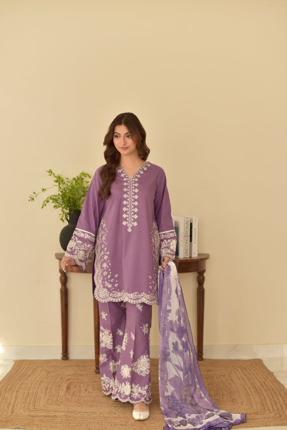 ZS-1453 Unstitched Fully Embroidered Dhanak Suit With Printed Wool Shawl