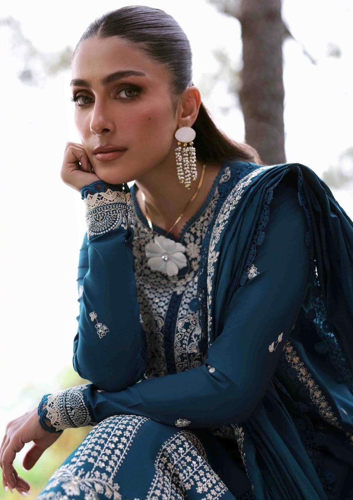 AJ-2543 Unstitched Heavy Embroidered Dhanak Suit With Embroidered Dhanak Shawl