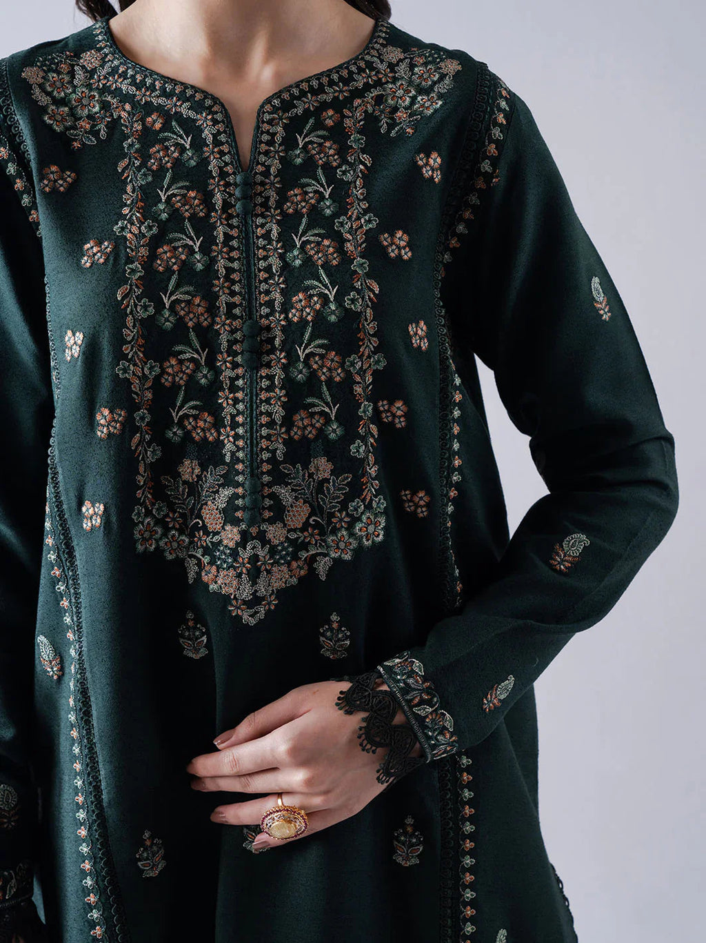 AJ-2453 Unstitched Heavy Embroidered Dhanak Suit With Embroidered Dhanak Shawl