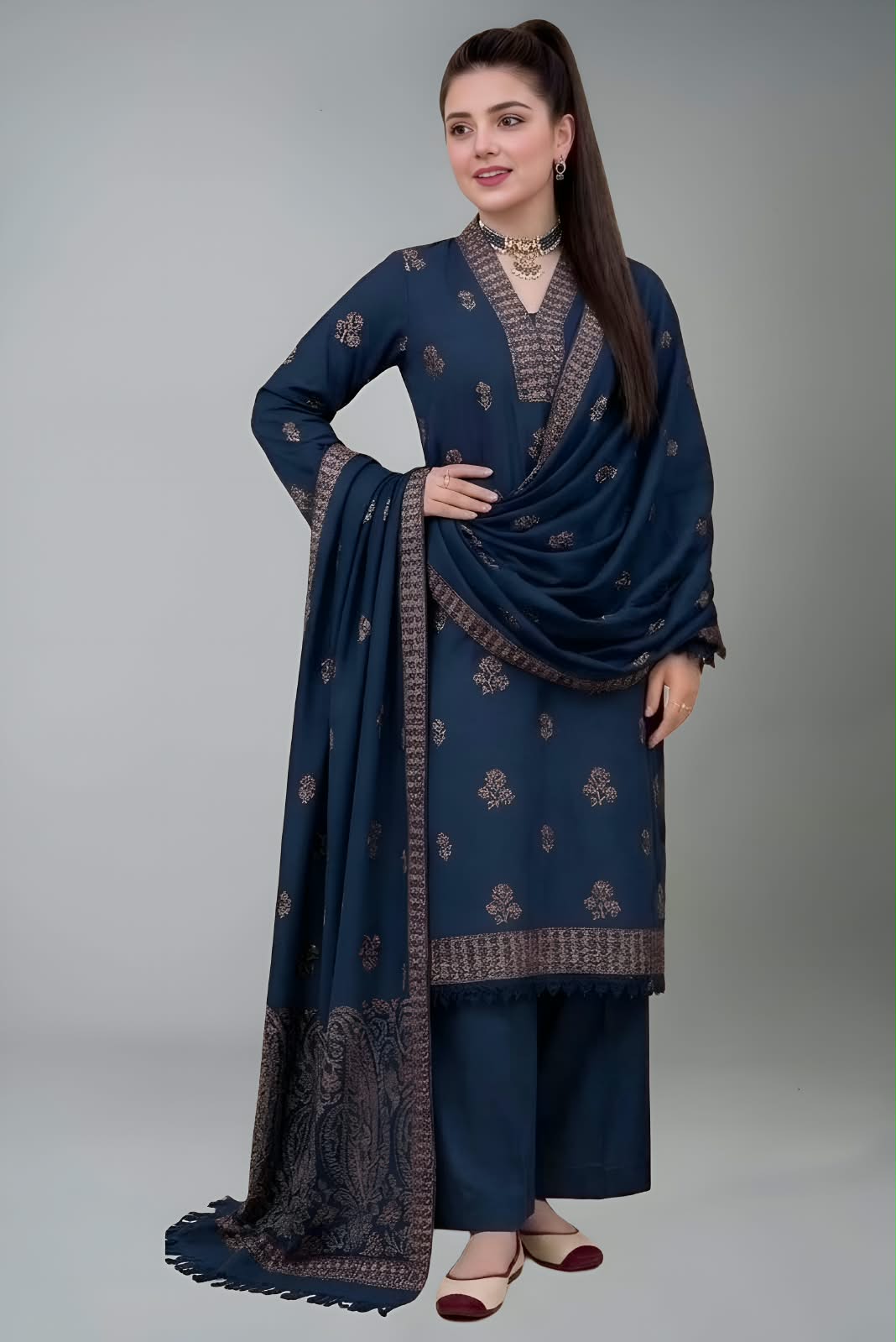 MB-2509(B) Dhanak Embroidered Suit with Dhanak Embroidered Shawl