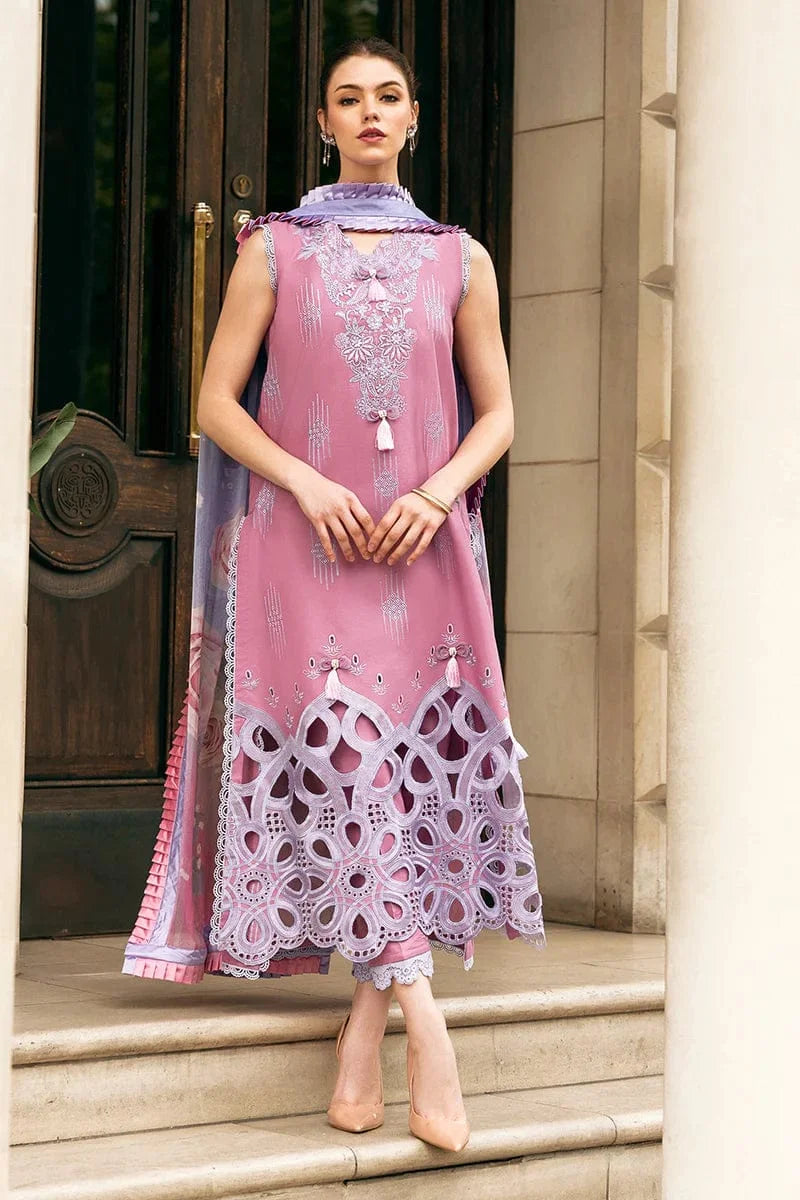 MS-2570B  Unstitched Embroidered Lawn 3pc Suit With Cotton Lawn Printed Dupatta