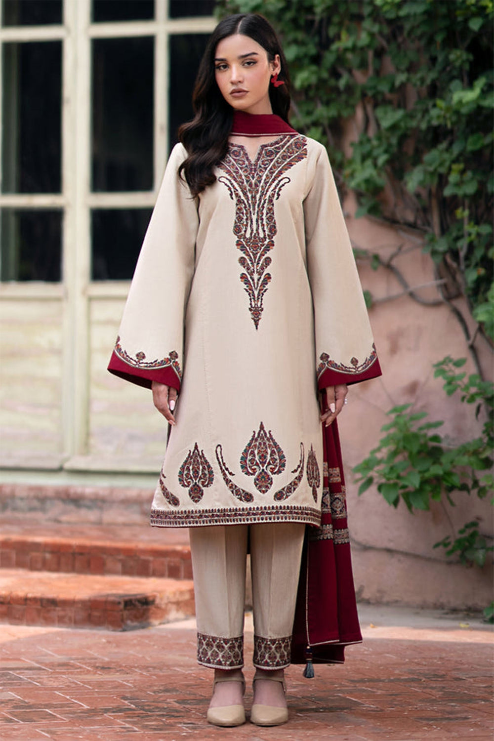 JZ-2363 Unstitched Heavy Embroidered Dhanak Suit With Digital Printed Shawl