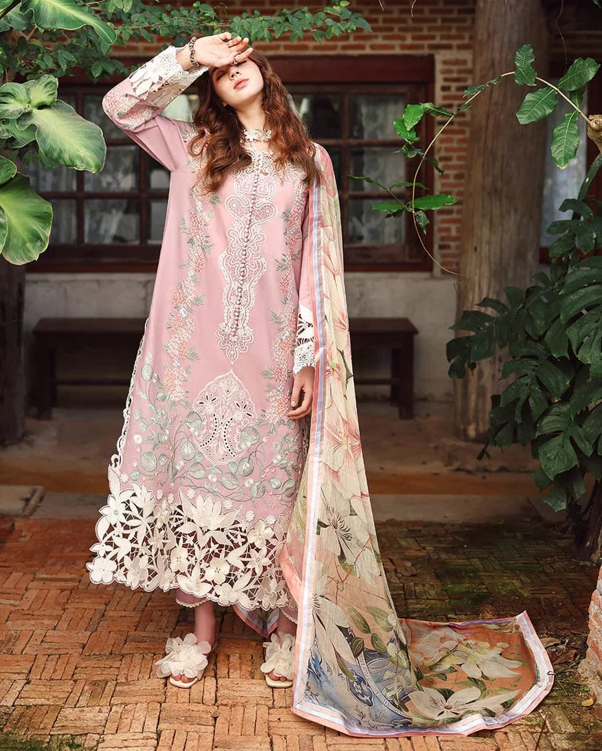 MS-2855 Lawn Unstitched fully Embroidered Shirt With Printed Silk Dupatta
