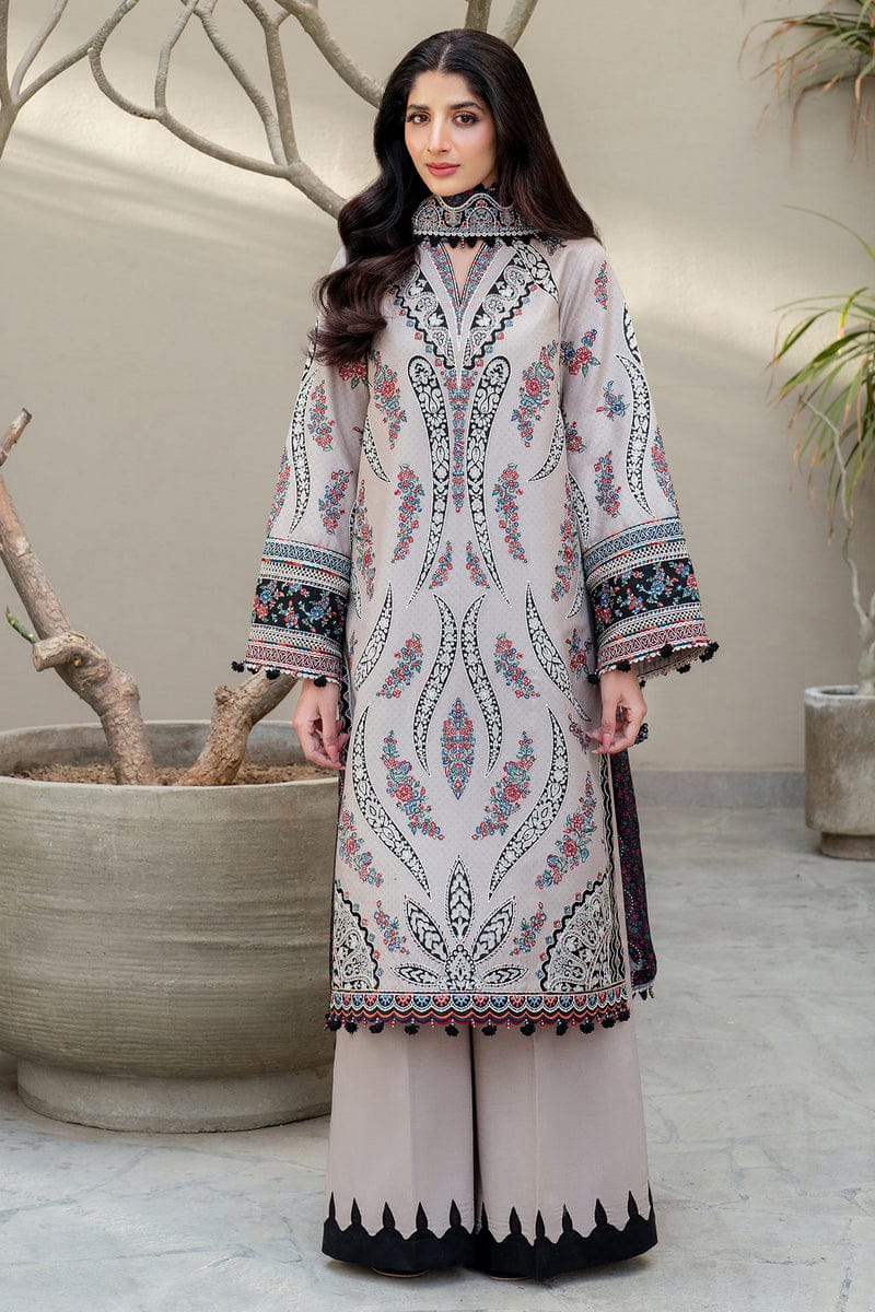 JZ2865 Lawn Unstitched Embroidered 3pc Suit With Soft Monar Digital Printed Dupatta