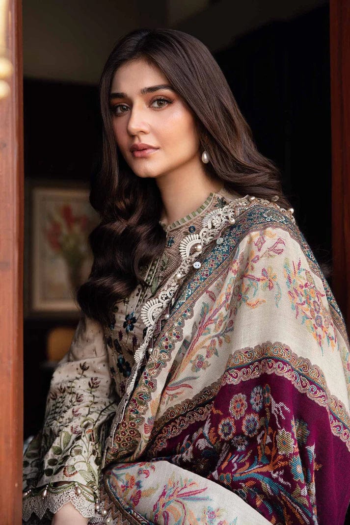 MB-555 Dhanak Embroidered Suit With Digital Printed Woolen Shawl