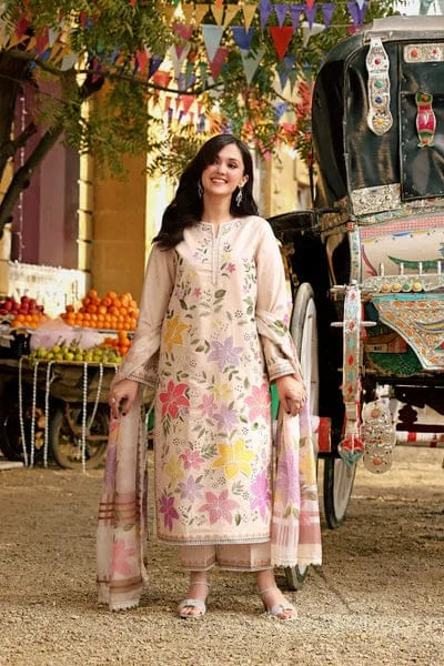 Aneelas-Lawn Unstitched Embroidered Suit With Digital Printed Dupatta