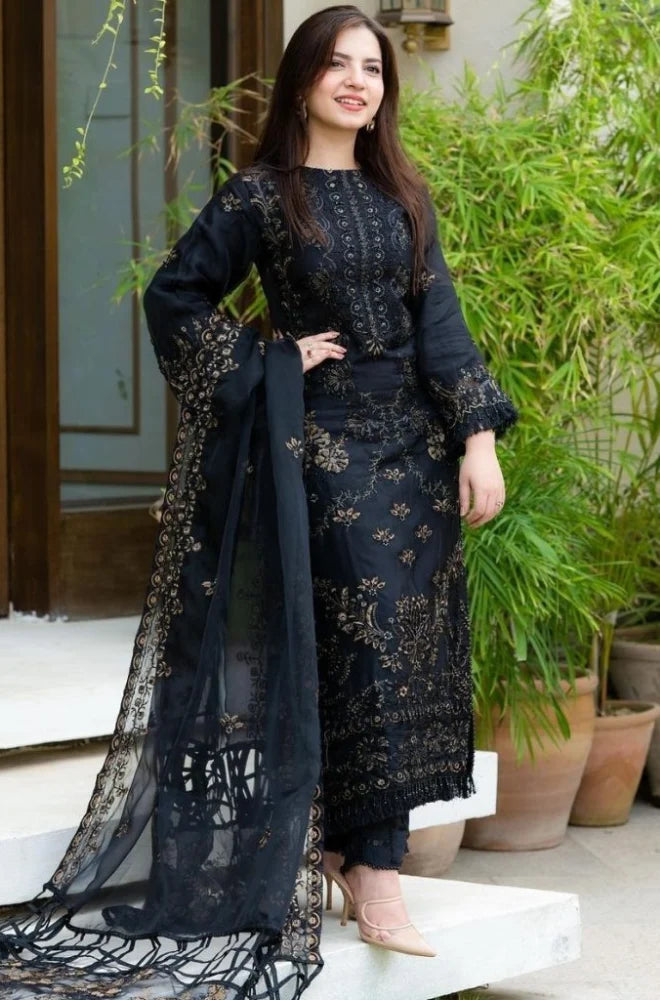 NS-32  Unstitched Fully Embroided Dhanak Suit with Organza Dupatta