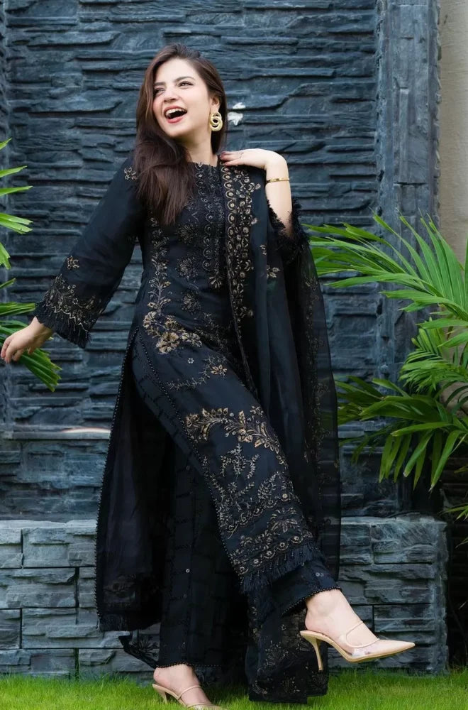 NS-32  Unstitched Fully Embroided Dhanak Suit with Organza Dupatta