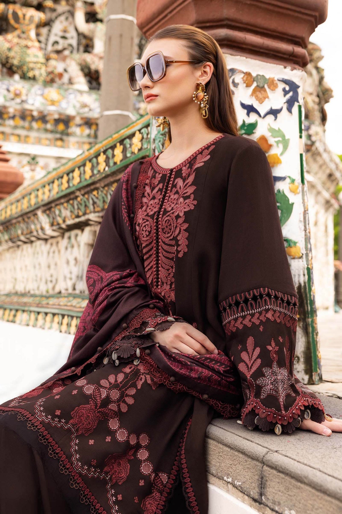 MB-3095 Dhanak Unstitched Fully Embroidered Suit With Printed Blended Shawl&nbsp;