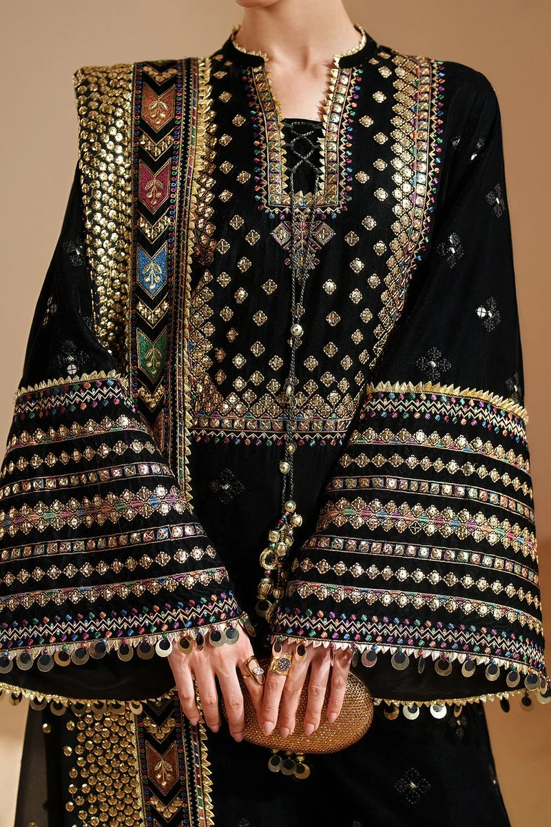 Luxury Velvet Unstitched Suit With Chiffon Embroidered Dupatta ( Ready To Wear )