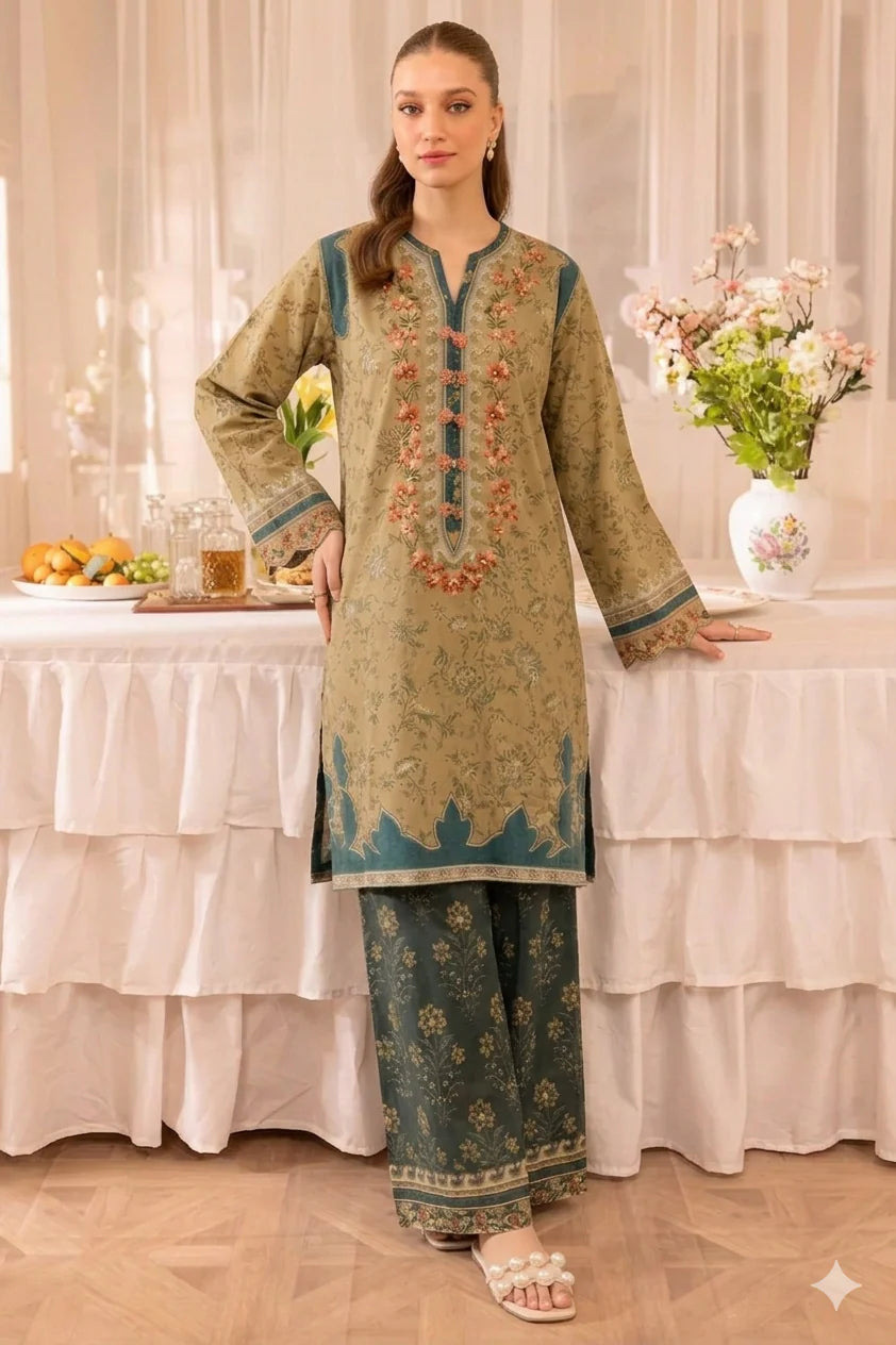 2 Piece – Unstitched Digital Printed Lawn Fabric