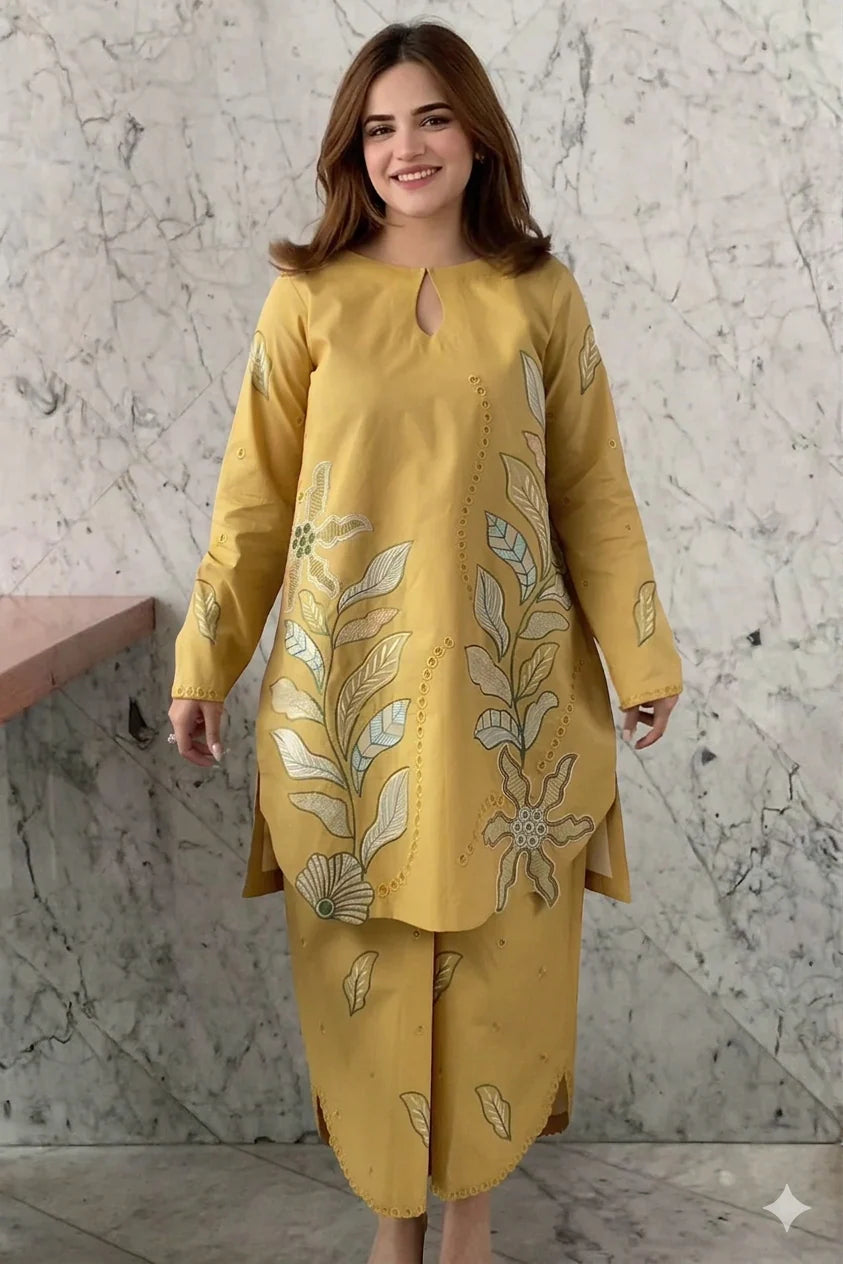 2 Piece-Unstitched Embroidered Lawn With Lawn Embroidered Trouser