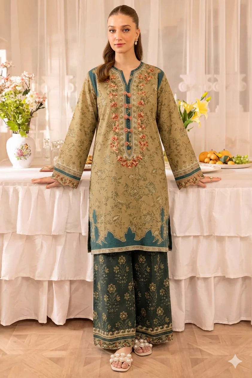 2 Piece – Unstitched Digital Printed Lawn Fabric