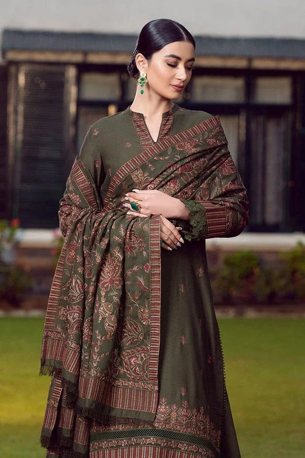 BR-925 Unstitched Embroidered Dhanak Wool Suit With Embroidered Dhanak Shawl