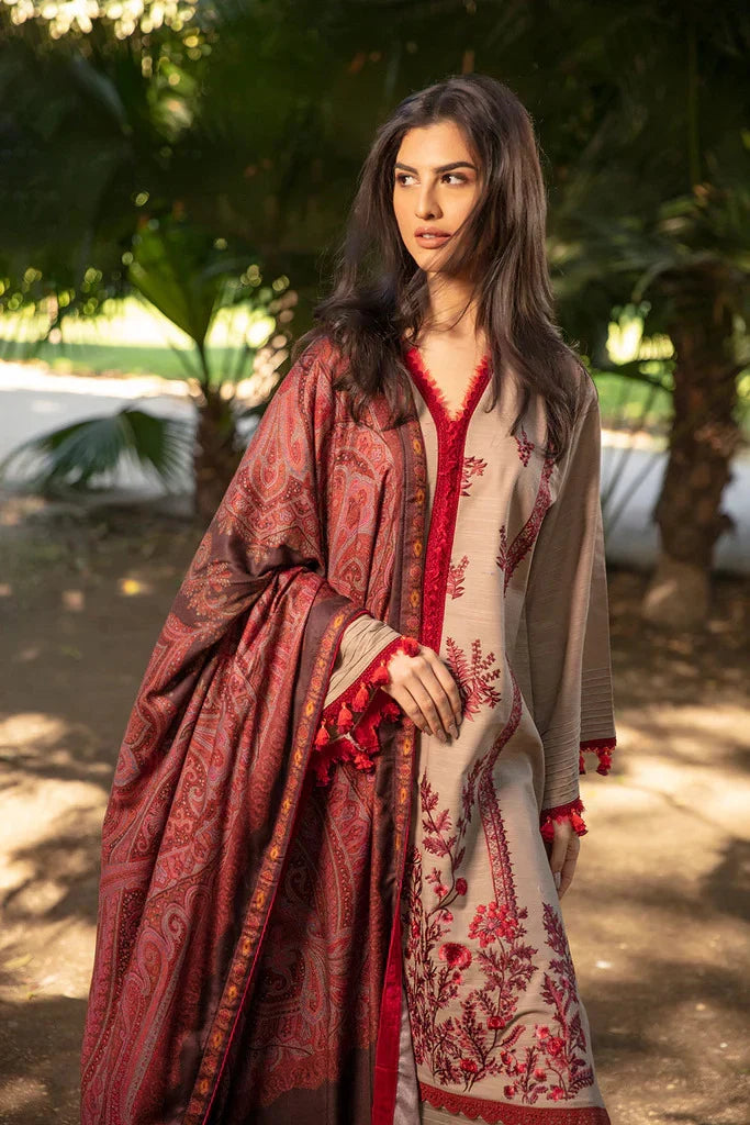 MB-620 Unstitched Fully Embroided Dhanak Suit With Wool Shawl