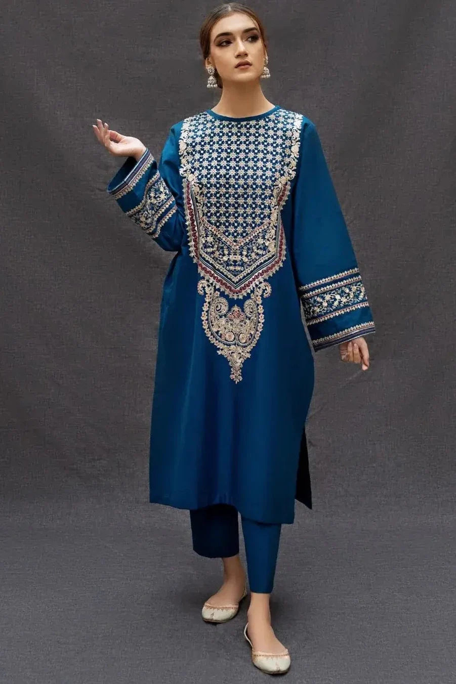 BT-69 Unstitched Fully Embroided Dhanak 2 Piece Suit