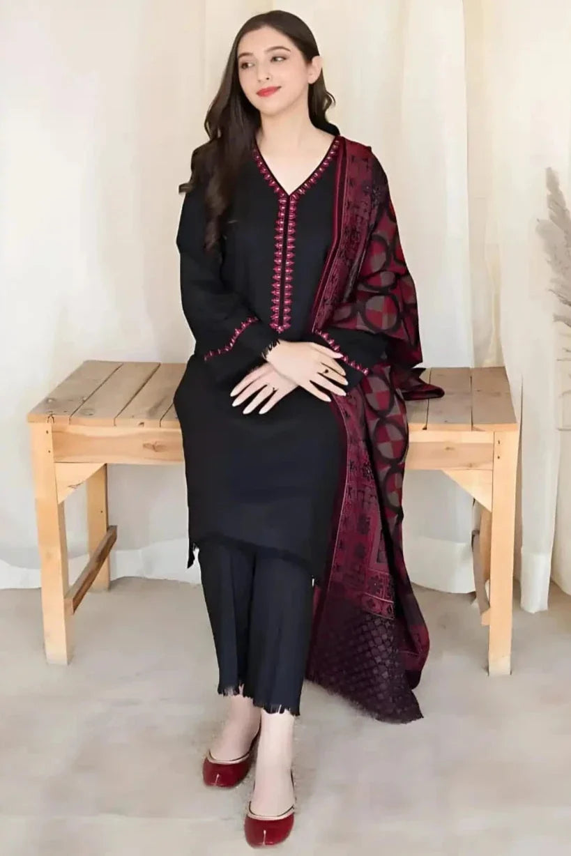 BC-835 3Pc Unstitched Dhanak Suit with Printed Woolen Shawl