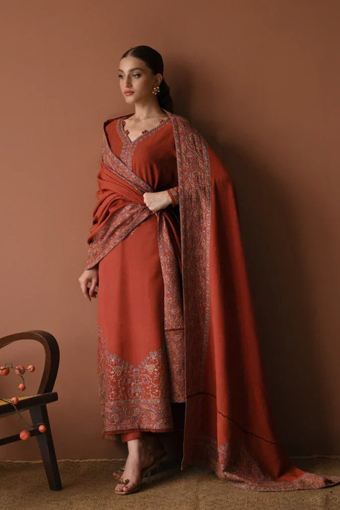 BT-2880B Unstitched Embroiered Dhanak Suit With Dhanak Embroidered Shawl
