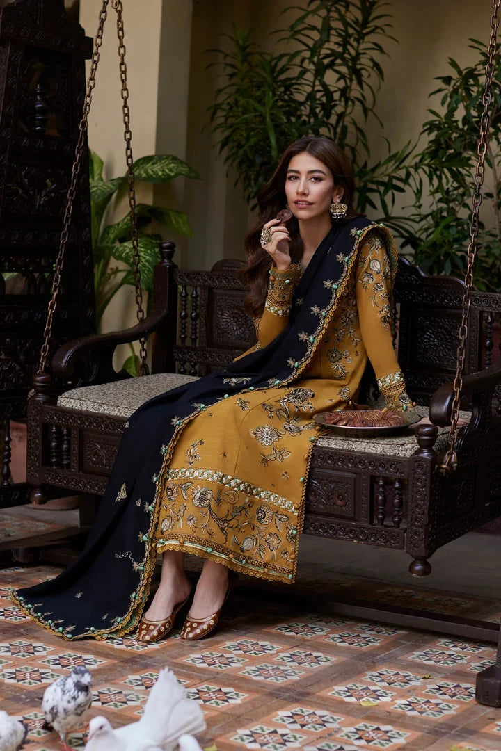 ZH-3060 Unstitched Embroidered Suit With Embroidered Dhanak Shawl