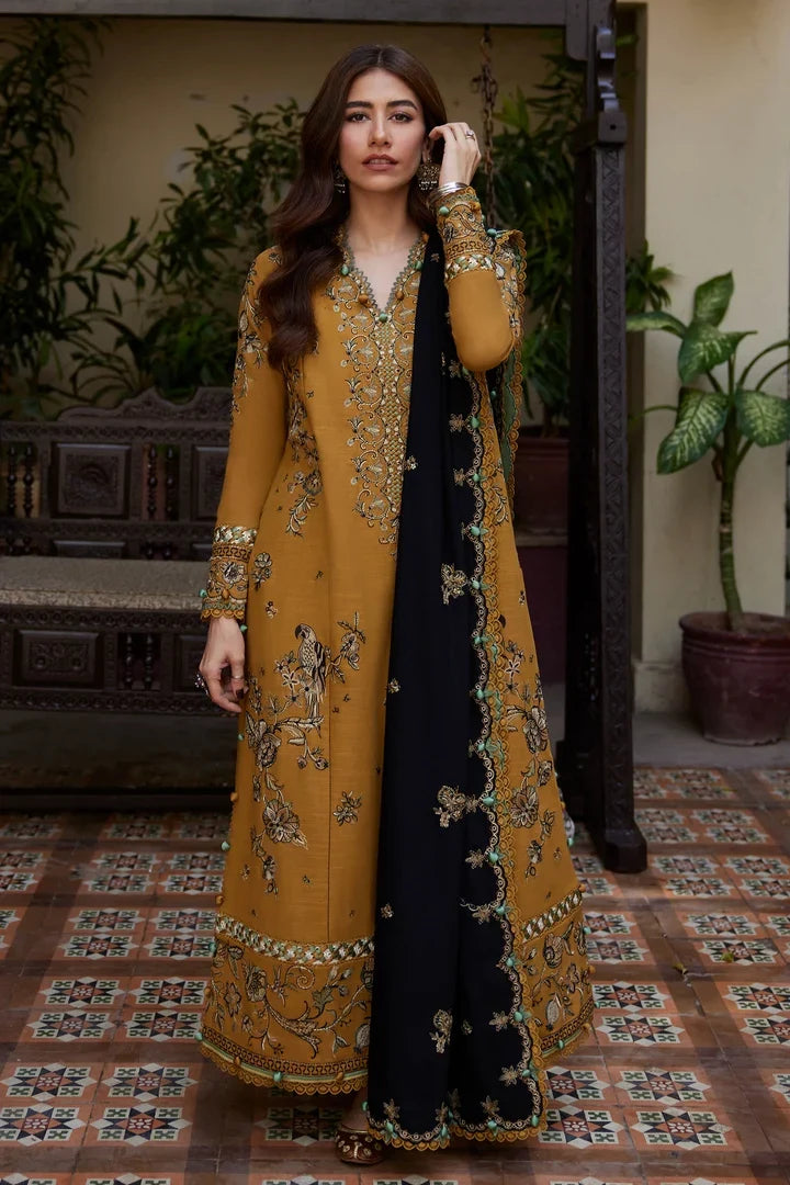 ZH-3060 Unstitched Embroidered Suit With Embroidered Dhanak Shawl