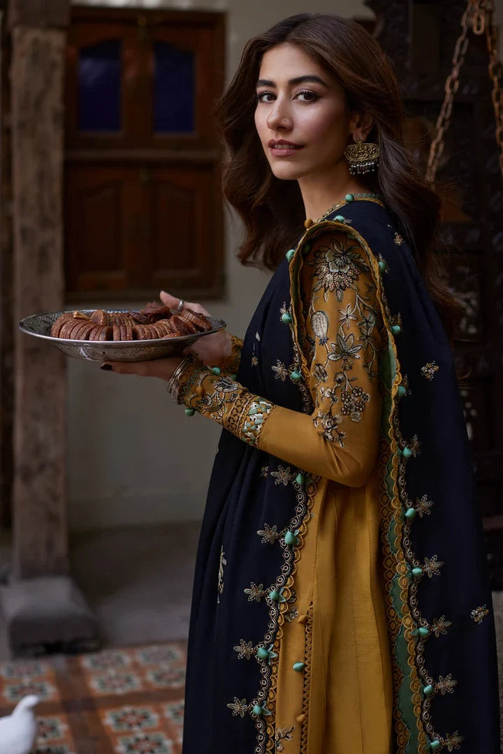 ZH-3060 Unstitched Embroidered Suit With Embroidered Dhanak Shawl