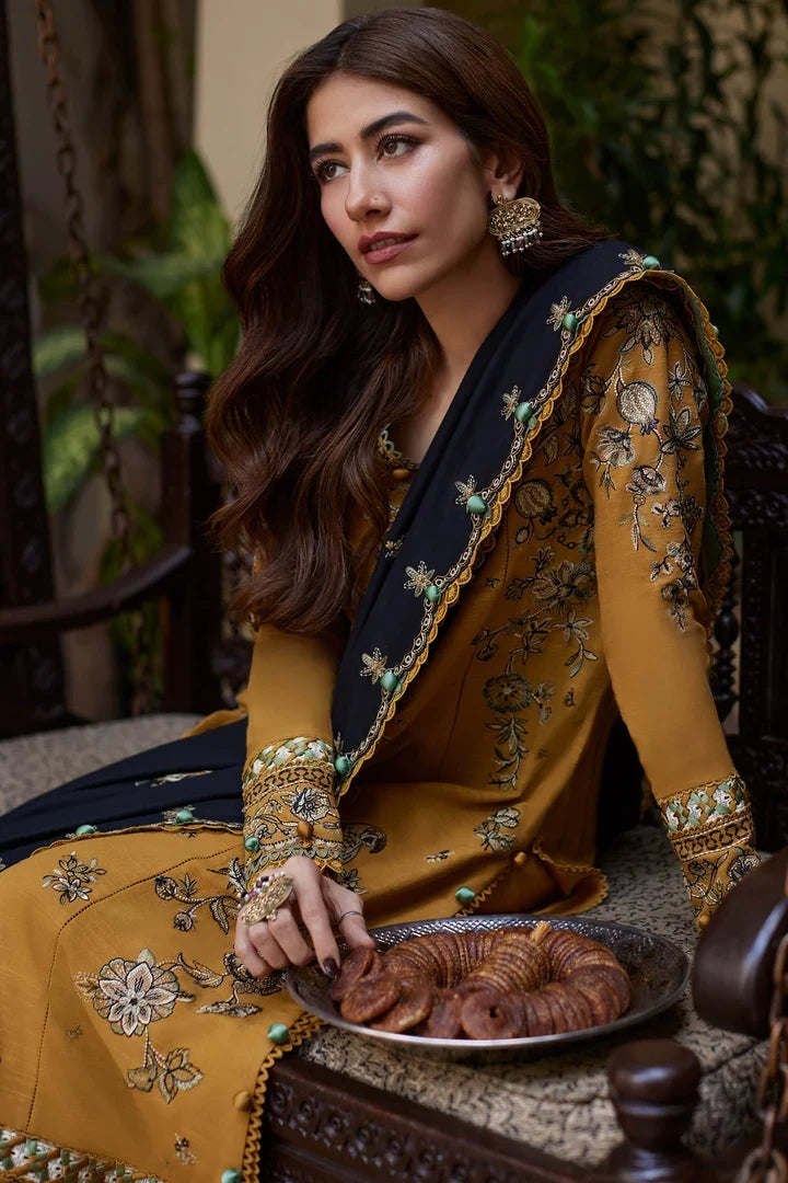 ZH-3060 Unstitched Embroidered Suit With Embroidered Dhanak Shawl