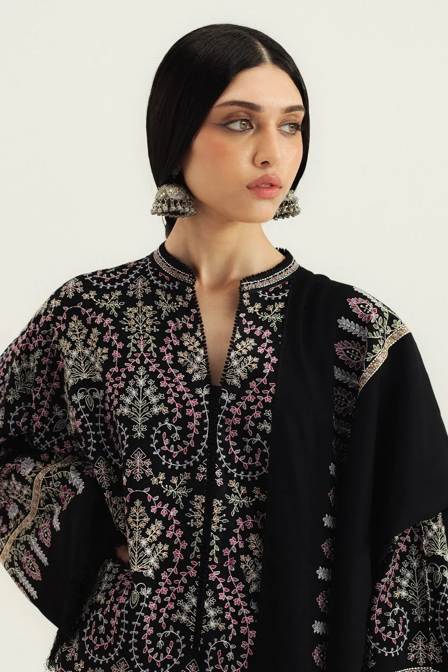 ZS-3120 Unstitched Fully Embroidered Dhanak Suit With Embroidered Dhanak Shawl