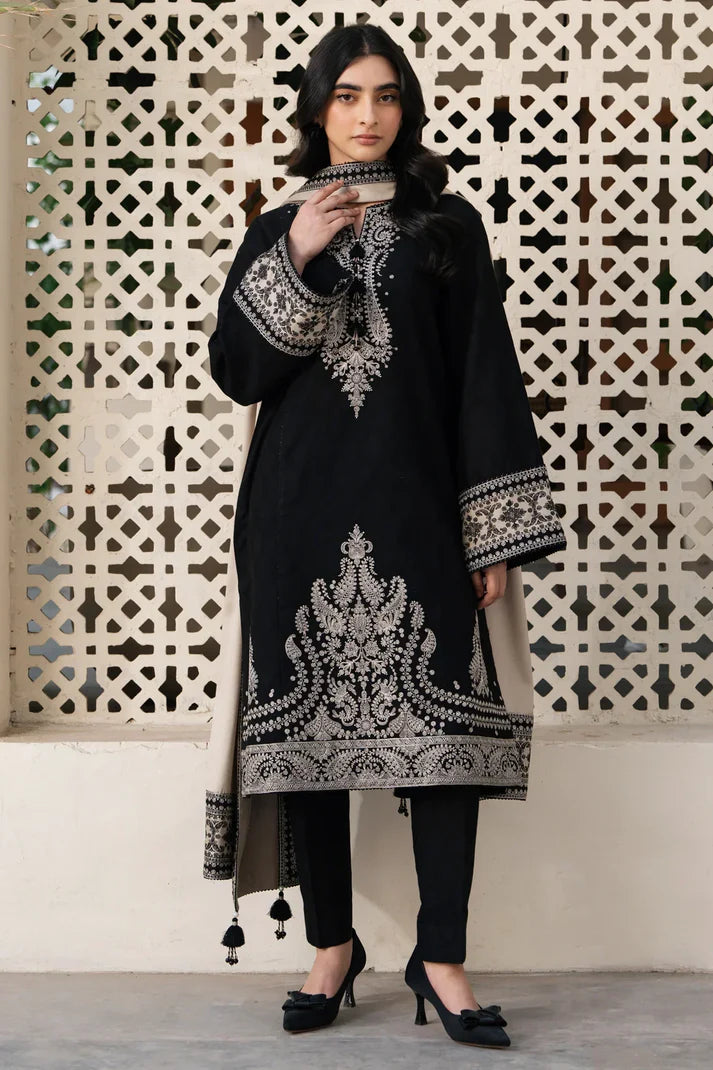 JZ-13 Unstitched Embroidered Lawn Suit With Digital Printed Monar Slub Dupatta