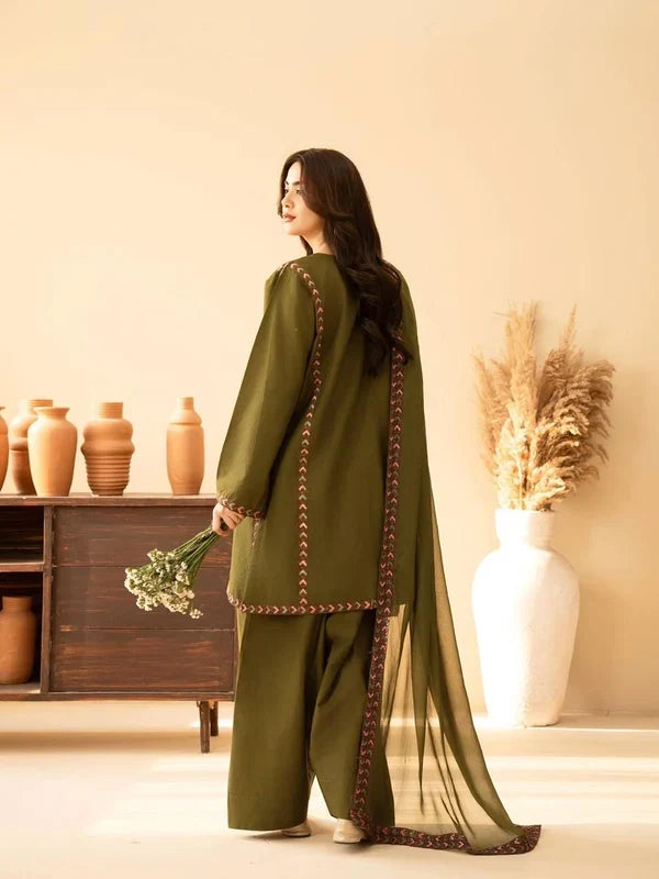 BT-2960 Unstitched Embroidered Dhanak Suit With Dhanak Embroidered Shawl