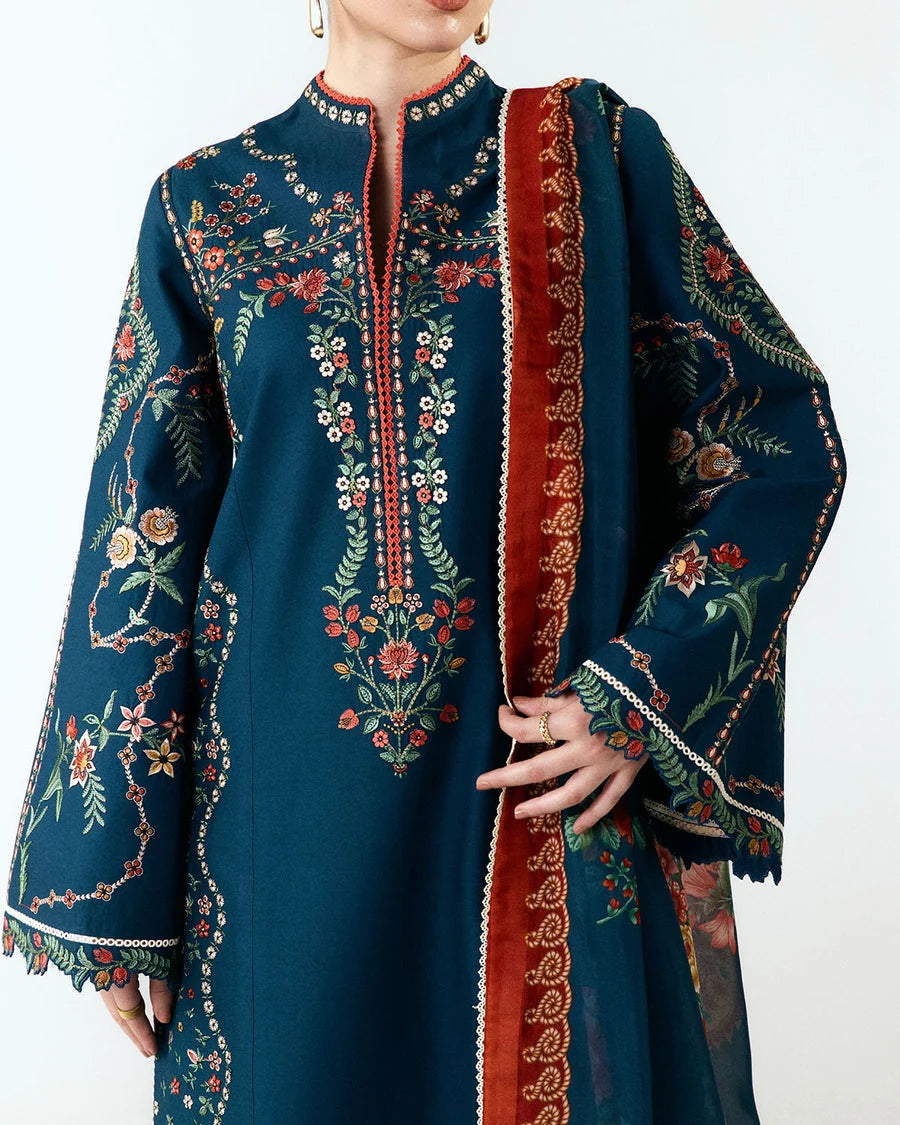 HR-3025 Unstitched Fully Embroidered Dhanak Suit With Digital Printed Wool Shawl