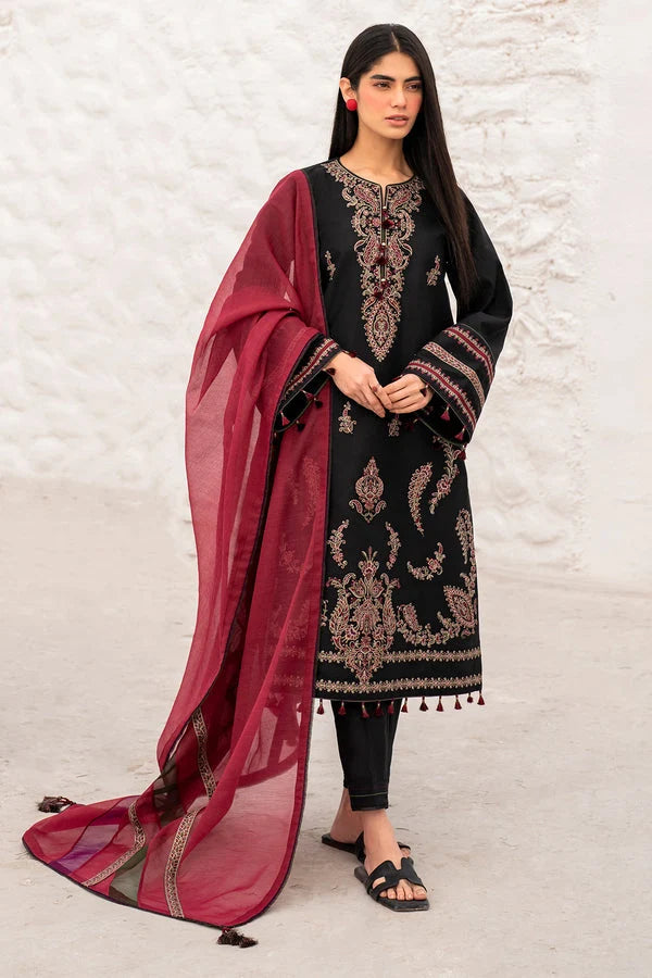 JZ-2890 Unstitched Fully Embroidered Dhanak Suit With Wool Digital Printed Dupatta